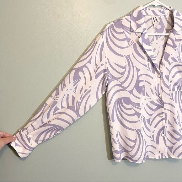 Worthington Nimbus Geo Collared Long Sleeve Button Down Shirt Top Medium NWT - Picture 9 of 11